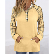 Load image into Gallery viewer, Franziska - Gelber Patchwork-Kapuzenpullover