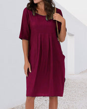 Load image into Gallery viewer, Utah - Einfarbiges Kleid mit Rundhalsausschnitt und Taschen
