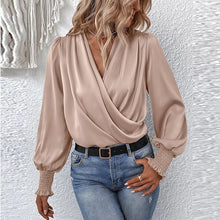 Load image into Gallery viewer, Hayley - Bluse mit V-Ausschnitt und langem Puffärmel