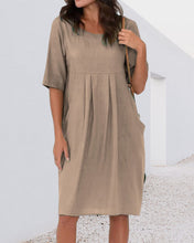 Load image into Gallery viewer, Utah - Einfarbiges Kleid mit Rundhalsausschnitt und Taschen