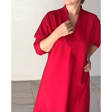 Load image into Gallery viewer, Pandi - Rotes Frauen Elegantes V-Ring Kleid