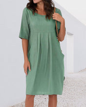 Load image into Gallery viewer, Utah - Einfarbiges Kleid mit Rundhalsausschnitt und Taschen