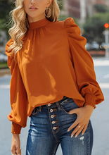 Load image into Gallery viewer, Sabrina - Braune Puffärmel-Bluse