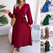Load image into Gallery viewer, Mariluz - Mode plissiert V-Ausschnitt langes Kleid für Sommer