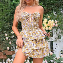 Load image into Gallery viewer, Ranessa - Röhrentop mit Blumendruck Kleid mit Schnürung