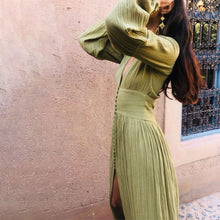 Load image into Gallery viewer, Katrina - V-Ausschnitt Langer Rock Taille Falten Lose Kleid
