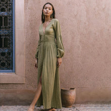 Load image into Gallery viewer, Katrina - V-Ausschnitt Langer Rock Taille Falten Lose Kleid