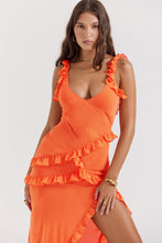 Load image into Gallery viewer, Matchi - Orangefarbenes Maxikleid mit Rüschen