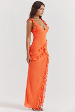 Load image into Gallery viewer, Matchi - Orangefarbenes Maxikleid mit Rüschen
