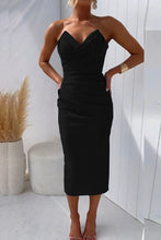 Load image into Gallery viewer, Grazia - Strapless midi feestjurk met split aan de achterkant