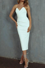 Load image into Gallery viewer, Grazia - Strapless midi feestjurk met split aan de achterkant