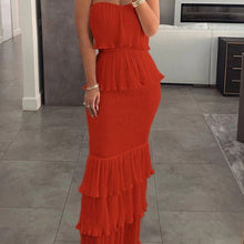 Load image into Gallery viewer, Madison - Langes Kleid mit Falten und Rüschen